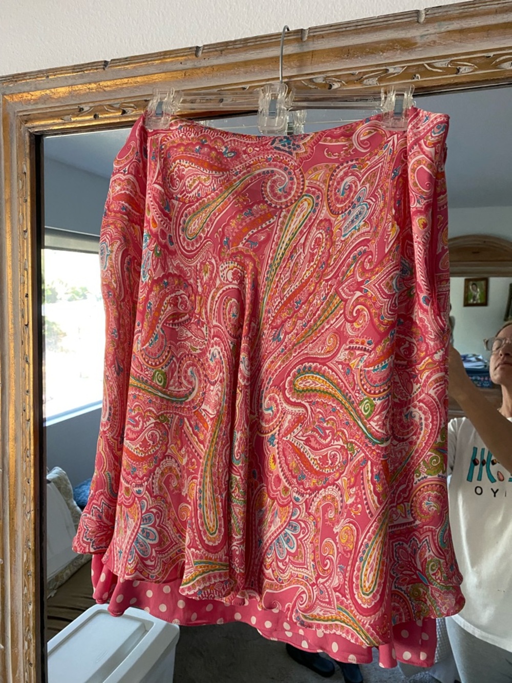 Jones New York Pink Paisley A-Line Skirt with Polka-Dot Hem